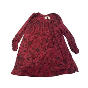 Just My Size Womens 3XG Beet Red Floral Tunic Dress Boho Hippie Long Sleeve